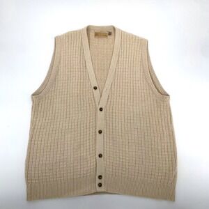 VTG Shenandoah Mens Tan 3D Button Sweater Vest Size L academia Golf Grandpa 80s